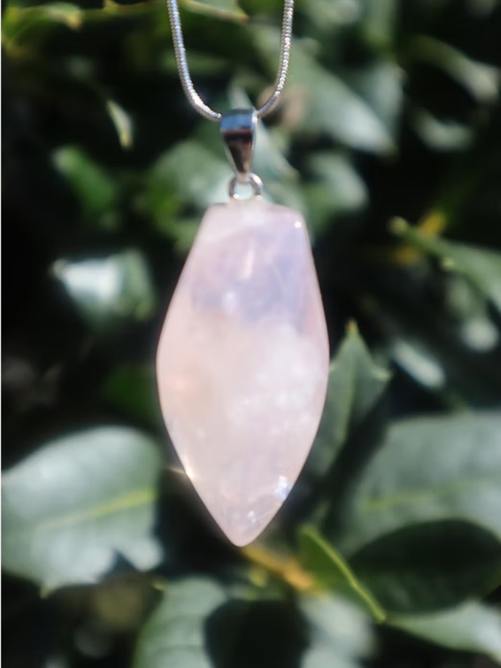 Rose Quartz Teardrop Pendant Necklace - Pink